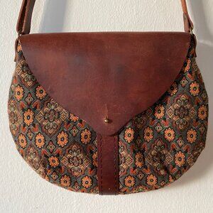 Handmade Leather and Fabric Crossbody Bag